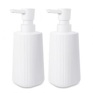 Mamiddle Distributeur Savon Moderne Distributeur de Savon pour Salle de Bain & Cuisine en Verre Distributeur de Savon de Salle de Bain 250ml pour Salle de Bain Plan de Travail (Blanc - 2 pi&egrave;ces) (Mamidlle, neuf)