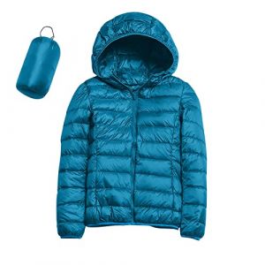 Doudoune L&eacute;g&egrave;re Femme D'hiver Chaude avec Capuche Plume Cintree Veste en Duvet Courte Grande Taille Duvet Jacket Pliable Fine Veste de Transition Rembourr&eacute;e et Doubl&eacute;e pour Montagne (01 Blue, L) (LDpOIQta, neuf)