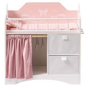 ROBUD Lit Poupee en Bois avec Armoire, Literie, Rangement et Crochets, Lit de Poup&eacute;e Accessoires pour Poup&eacute;es Jusqu'&agrave; 55 cm, pour Enfant &agrave; Partir de 3 Ans (Rose) (Child's Growth Companion, neuf)