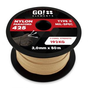 GO!elements Paracorde en Nylon ind&eacute;chirable 3mm &ndash; Type II Paracord 425, Ligne Multifonction ext&eacute;rieure et de Survie, Charge Max. 192kg (BEYOUND.shop, neuf)