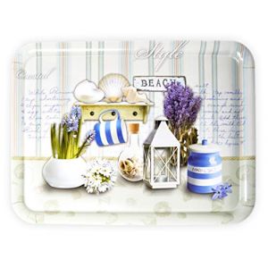 Lashuma Plateau rectangulaire m&eacute;lamin&eacute; Plateau de Service de haute qualit&eacute; Motif imprim&eacute;, Plastique, Oasis de plage, 50 x 37 cm (Lashuma Germany, neuf)