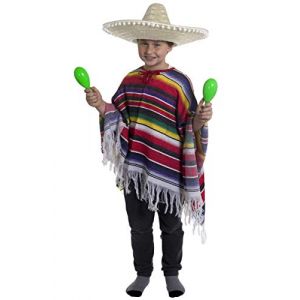 Ilovefancydress D&eacute;guisement mexicain pour gar&ccedil;on Poncho + Sombrero naturel avec pompons (ILFD GROUP LTD, neuf)