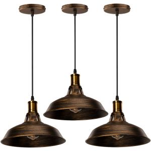 STOEX 3PCS Suspension Luminaire Vintage M&eacute;tal 27cm, Lustre Plafonnier Industriel Lampes LED E27 Corde Ajustable pour Salon Cuisine Restaurant Salle &agrave; manger Chambre (Laiton) (STOEX, neuf)