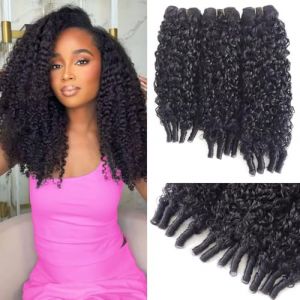 Tissage Cheveux Humain Naturel Burmese Curly 3 Bundles de M&eacute;ches 24 24 24 Pouces Double Weft Curly Human Hair Bundle Extensions Tissage Boucl&eacute;s Naturel Cheveux Humain Couleur Noir Naturel 300g (Piaoran hair products company, neuf)