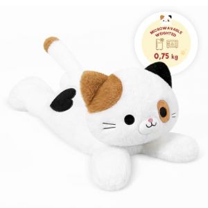shownicer Coussin Chauffant en Peluche Chat 0,75 kg - Doudou Chauffant au Micro-Ondes - Cadeau pour Adultes et Enfants de 3 Ans et Plus (40 cm, Blanc) (LetsGobro!, neuf)