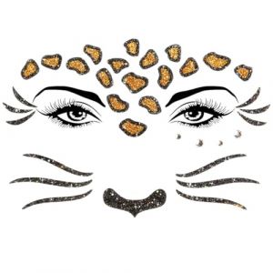 Alaoo Autocollant Visage,Impermeable Tatouages Temporaires pour Maquillage Festival,Visage Tatouage Temporaire Cadea Décoration De Fête pour Filles et Femmes,Etanche Tatouage Paillettes,Léopard (Alaoo, neuf)