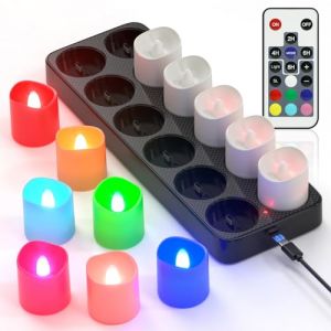 PChero RGB Bougie Chauffe Plat LED Rechargeable, 12pcs Fausse Bougies à LED Votives Flamme Vacillante Bougie Decorative Electrique avec Télécommande pour Deco Noel Anniversaire Maison Chambre Mariage (BestChoice FR, neuf)