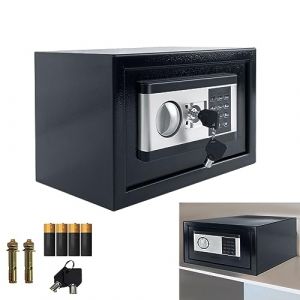 YRHome Mini coffre-fort pour la maison - 22 l - Petit coffre-fort - En acier ferreux - Avec mot de passe numérique - 2 clés de sécurité et boîte à piles - Fonctions d'alarme et éclairage intérieur - (YR-Home, neuf)