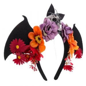 HEATSHAKING Serrage-T&ecirc;te Halloween Cr&acirc;ne Fleuri avec Ailes de Chauve-Souris en Tissu Bandeau F&ecirc;te des Morts Accessoire Cosplay et Soir&eacute;e D&eacute;guis&eacute;e Serrage-T&ecirc;te Squelette Mexicain (Tqlll, neuf)