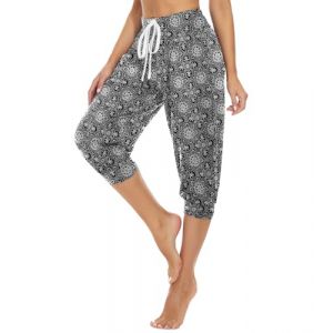 HAPYWER Pantalon sarouel court pour femme - Pantalon de yoga 3/4 - Capri - Pantalon d'été 3/4 - Léger - Pantalon de sport - Pantalon de plage - Pantalon bouffant aéré - Pour pilates et yoga - Taille S (HAPYWER EU, neuf)