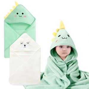 YJSDDNTY 2Pi&egrave;ces Serviette de Bain Capuche B&eacute;b&eacute;,80 x 80 cm b&eacute;b&eacute; Serviette Housse,Bain B&eacute;b&eacute; avec Design Animal（Dinosaure Vert + Blanc） (Funpan-Eu, neuf)