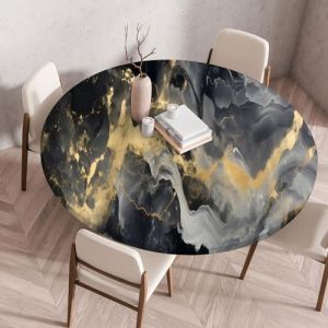 Highdi 3D Nappe Ronde avec Bord &Eacute;lastique, Nappe de Table Anti-Tache Antid&eacute;rapante Nappe Jardin Exterieur Protection Table Ronde Extensible pour Cafe Cuisine F&ecirc;te Table (Pierre E,60cm) (Highdi, neuf)