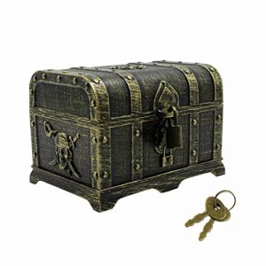 gexuamz Coffre au trésor pour enfant - Pirate - Trésor de pirate - Trésor pour chasse au trésor - Mini boîte de pirate vintage en plastique pour les fêtes de pirate (gexuamz, neuf)