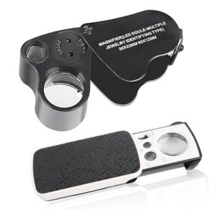 YdseozOA 2 pièces Loupe de bijoux éclairée 30X 60X 90X LED Loupe en métal avec chiffon de nettoyage Lumière UV et lumière LED brillante pour bijoux Diamant Gemme Pièce Timbre (Ydseoz, neuf)