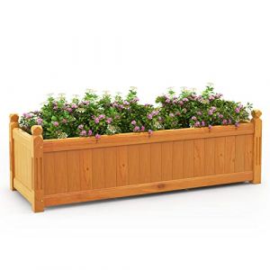 GOLUS Jardinière Surélevée Rectangulaire en Bois de Sapin, Carré Potager Extérieur avec Trous de Drainage, pour Légume, Fruit, Fleur, Herbe, pour Cour, Patio, Jardin, Charge 30 KG, 110X40X35 CM (Augenstern24, neuf)
