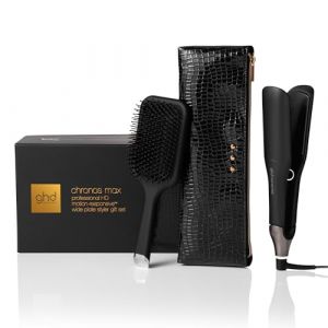 ghd - Coffret lisseur cheveux ghd Chronos Max - Fer &agrave; lisser professionnel (Noir) - Brosse et pochette incluses - Coiffage 3x plus rapide, sans dommage - Plaques larges, cheveux longs, &eacute;pais, boucl&eacute;s (Peyrouse Hair Shop, neuf)
