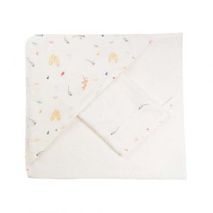 Trois Kilos Sept - Set Bain B&eacute;b&eacute; For&ecirc;t - Cape &agrave; Capuche + Gant - 100% Coton Doux et Absorbant - Certifi&eacute; Oeko-TEX&reg; Standard 100 - Motif For&ecirc;t - 70x70 cm (Les b&eacute;b&eacute;s du bonheur, neuf)