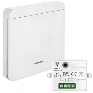 Interrupteur Sans Fil avec R&eacute;cepteur 10A 240V Interrupteur d&rsquo;&Eacute;clairage T&eacute;l&eacute;command&eacute; Port&eacute;e 50M Va-et-Vient Radio 433MHz Installation Facile pour lampe jusqu'&agrave; 1500W (1 r&eacute;cepteur, 1 commutateurs) (LINYANYANG, neuf)