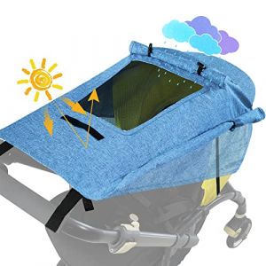 WD&CD Pare Soleil Poussette Universelle Bleu Clair, Canopy Auvent Pare Soleil pour Nacelle Landau, UV 50+ Couffin Protection Soleil Réglable avec Sac de Rangement (WACEU, neuf)
