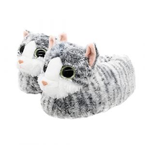 Onmygogo Pantoufles Fantaisie pour Femme Hommes en Forme Chat, Chaussons d'hiver en Peluche Adulte(Grey,41-44 EU) (Onmygogo, neuf)