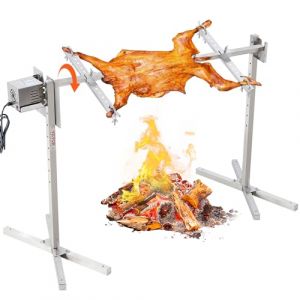VEVOR Barbecue Rôtissoire 116 cm, Kit de Rôtisserie Électrique Charge 60 kg, Tournebroche Électrique Moteur Automatique 52 W, en Inox, Hauteur Réglable, avec Bouclier Thermique, pour Agneau Porcelet (Giaticia, neuf)