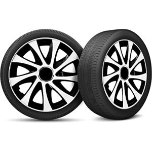 Moltico Enjoliveur - Set de 4 Universel Enjoliveurs - Adapt&eacute; &agrave; Toutes Roues en Acier - Enjoliveurs pour Auto - Anneau de S&eacute;curit&eacute; R&eacute;glable - 14 Pouces - Blanc (Moltico-Shop, neuf)