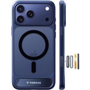 TORRAS Coque iPhone 17 Pro avec Support &ndash; Support en Titane Durable, Compatible MagSafe, Protection cam&eacute;ra et Boutons, Protection antichute 12FT &ndash; Bleu Marine (TORRAS Direct, neuf)