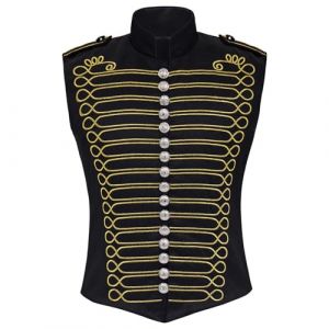 Zanisouta Gilet de costume Steampunk Hussar - Style Napol&eacute;on - Gilet fonctionnel militaire - Veste de travail victorien - Gilet de travail vintage - Gilet de loisirs sans manches, O Gold, L (RWPZCM, neuf)