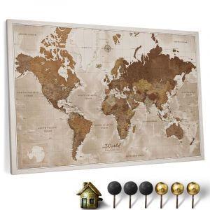 CANVASCALE Carte du monde en toile avec tableau d'affichage en liège - Labels en anglais - Décoration murale décorative pour toutes les pièces - Tableaux sur toile (150x100 cm, Motif 17) (canvascale_maps, neuf)