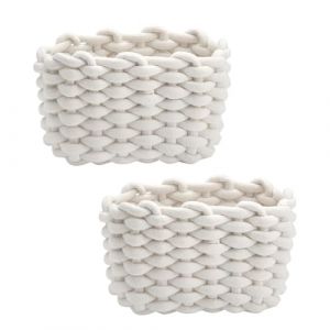 JAONLD 2 Pi&egrave;ces Panier Rangement B&eacute;b&eacute; Panier de Rangement en Corde de Coton Petit Panier Tress&eacute; Carr&eacute; Paniers de Rangement &agrave; Langer Convient pour Chambre de B&eacute;b&eacute;, Chambre, Salon (Blanc) (XINDONGLI, neuf)