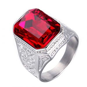 PAURO Homme Bague de Mariage en Rubis avec Grosse Pierre Vintage en Acier Inoxydable Argent Rouge Taille 68 (BuyPAURO, neuf)