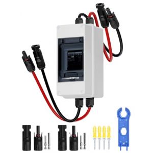 DIHOOL Disjoncteur de courant continu disjoncteur de syst&egrave;me photovolta&iuml;que 2 p&ocirc;les 30A avec c&acirc;ble de prise solaire IP65 bo&icirc;tier &eacute;tanche balcon batterie de station &eacute;lectrique (30A, DC 1000V) (DHOOL, neuf)