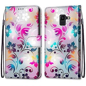 Mo-Somnus Coque pour Samsung Galaxy J6 2018/J600, Etui en Cuir PU Portefeuille Housse Coque avec 360 Degr&eacute;s Silicone Antichoc Protection Cover Cuir Pochette Magn&eacute;tique und Flip B&eacute;quille (Fleur 1) (Mo-Beauty EU Store, neuf)