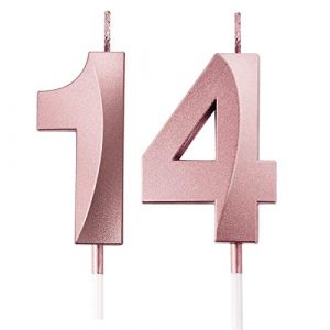 14 e Bougie Anniversaire, FAINCA Bougies Chiffres Or Rose, Bougie en Forme de Chiffre 14, pour Anniversaire de Bougies de G&acirc;teau Anniversaire Age Jalon (JIAYUN EU, neuf)