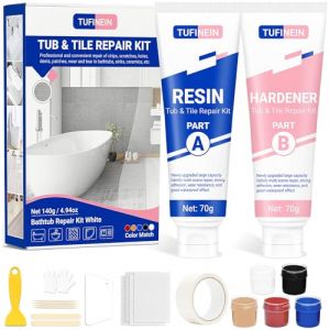 Kit Reparation Baignoire Acrylique Blanc 140g, TUFINEIN Kit Réparation Email Baignoire, Entailles, Fissures, Rayures et Trous Kit Réparation Evier Céramique (Couleur Assortie) (TUFINEIN, neuf)