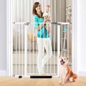 Barrière pour bébé de 104 cm de haut, fermeture automatique, réglable de 76 à 125 cm de large, montée par pression, pour animaux domestiques (blanc, 76 à 125 cm de large) (Car Home Life, neuf)