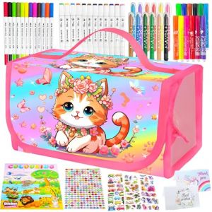 Kit Feutres Coloriage Enfants 64 Pcs,Ensemble de Marqueurs avec étui à Crayons,Trousse de Papeterie,Stylos à Paillettes, Crayons, Stylos de Couleur,Cadeau pour 3 4 5 6 7 8 9 ans Enfants,Cadeau Fille (WEB SAMSON, neuf)