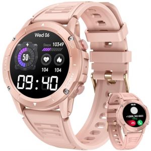 Montre Connectée Femme Sport Smartwatch: 1.42" Ronde Militaire Smart Watch avec Appels Bluetooth Lecteur de Fréquence Cardiaque SpO2 Tensiomètre Sommeil Podomètre IP68 Fitness Tracker pour iOS Android (BRANDON TECH, neuf)