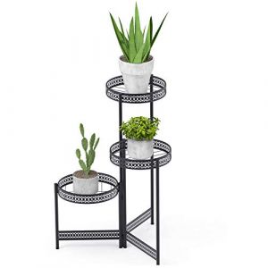 unho Porte Plantes Fer Forg&eacute; &Eacute;tag&egrave;re Plante M&eacute;tallique de 3 Niveaux, Escalier pour Plantes Fleurs Rotative Id&eacute;al pour Maison Balcon Jardin Charge Max 15kg - 51x70cm - Taille S (UNHO, neuf)