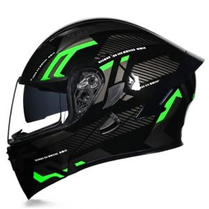 Woljay Casque intégral du Visage Moto Casque modulaire Casque Moto intégrée Double visière pour Adultes Hommes Femmes cyclomoteur Dot ECER22-05 (Count Black Green - Transparent Visor,XL) (Woljay Trading, neuf)