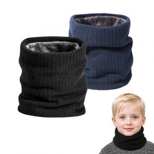 SEFIRST 2 Pi&egrave;ces Tour de Cou pour Enfants, Polaire Cache Cou, Gaiter Masque Cagoule Cache-Cou Hiver &eacute;charpe Coupe-Vent Ski &Eacute;lastique &Eacute;pais Snood (Noir, Bleu, Taille unique) (MaiDuoDuo, neuf)