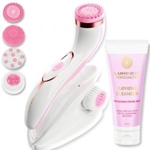 Lumineo brosse nettoyante pour le visage avec gel nettoyant, brosse &eacute;lectrique USB pour le visage pour un nettoyage en douceur et en profondeur (PRO rose (peau impure)) (Lumineo, neuf)