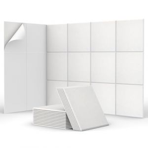 TONOR Lot de 18 Panneaux Acoustiques Autocollants Carr&eacute;s, 30 x 30 x 0,9 cm, Isolation Acoustique avec Carreaux Muraux Haute Densit&eacute; en Polyester pour Mur, Plafond, Porte, Blanc (TonorDirect FR, neuf)