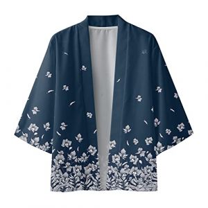 Duohropke Happi Kimono Haori Veste de Nuit pour Homme et Femme Yukata Manteau uni l&eacute;ger Cardigans Mixtes Blouse Ample Veste Ample Robe (PANGCON, neuf)