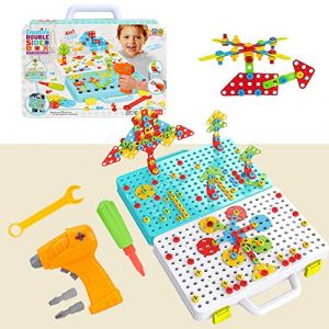 HONPHIER Jeu Mosaique Enfant 252PCS Puzzle Mosaïque 3D Jeu de Construction Perceuse Electrique Enfant STEM Kit Mosaique pour Enfant Fille Garcon Cadeau (Honphier-EU, neuf)