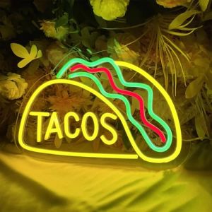 DAKABUKA Tacos Enseigne n&eacute;on LED Tacos Lumi&egrave;res pour la cuisine mexicaine D&eacute;coration murale &Eacute;clairage de panneau aliment&eacute; par USB N&eacute;on chante pour le bar &agrave; tacos f&ecirc;tes cuisine (Topksy, neuf)
