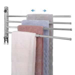 JSVER Porte-Serviettes Salle de Bain, Porte Serviette Murale avec 4 Barres 180°Rotatives Sèche-Serviettes en Acier Inoxydable Extensible jusqu'à 50 cm (Argent) (JsverDirect, neuf)