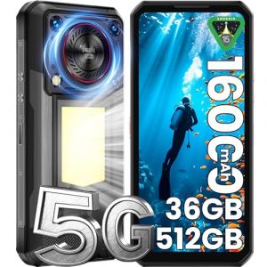 OUKITEL WP56 T&eacute;l&eacute;phone Portable Incassable Android 15-16000mAh Smartphone Incassable 36Go+512Go/2To, 6.8" FHD+, 108MP+32MP, 1000LM Lampe de Camping, 128dB Enceinte 5G Dual SIM/Face ID/GPS/NFC - Noir (OUKITEL Directo de F&aacute;brica, neuf)