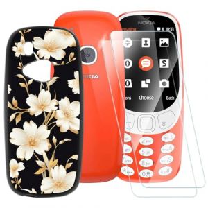 Coque TPU Imprimée + Lot de 2 Vitres Trempées Compatible avec Nokia 3310 2017, Coque Artistique Fine Antichoc, Résistante aux Rayures, Protection Complète (TomCase, neuf)