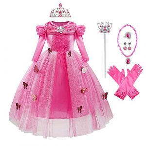 MYRISAM Robe de Cendrillon avec Accessoires Papillon Déguisements Filles Princesse Costume de Carnaval Halloween Cosplay Noël Robe de Soirée Cérémonie Anniversaire Photographie Bal 9-10 Ans (MYRISAM store, neuf)